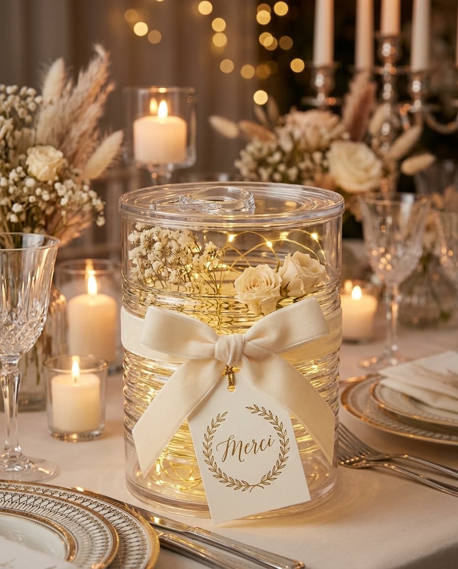 Centre de table lumineux dans un bocal en verre